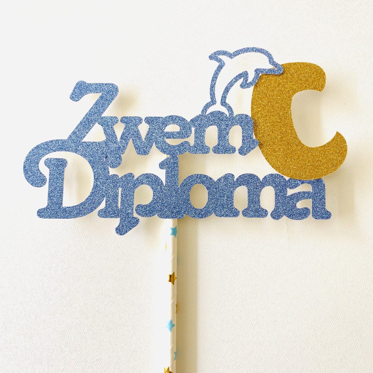 Taarttopper|Zwemdiploma C|Glitter blauw|16 cm breed|stevig karton